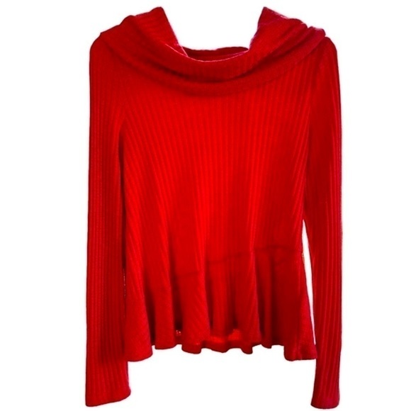 Anthropologie Maeve Addie Hacci Cowl Neck Top Waffle Weave Red Orange Flowy M - Picture 2 of 12